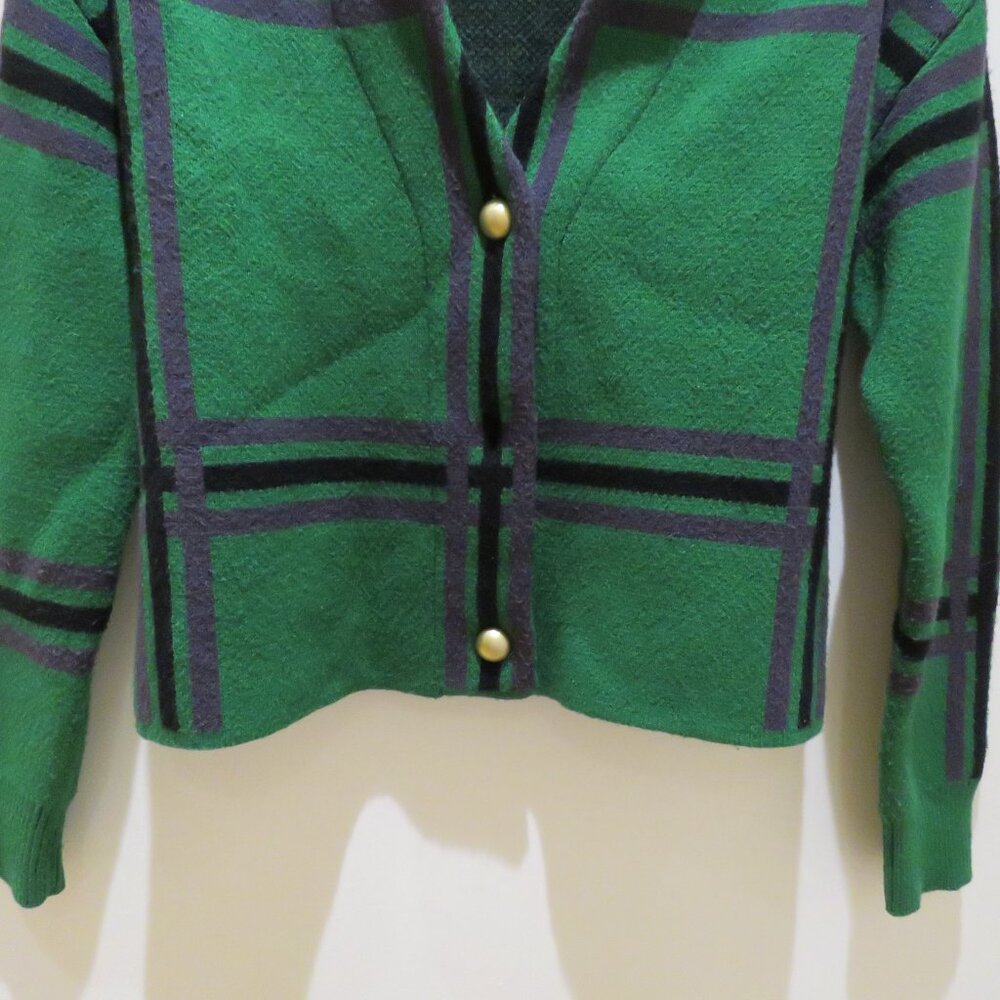 TULAROSA Bellair Cardigan Green Plaid XS Preppy Cropped Old Money - Picture 8 of 15